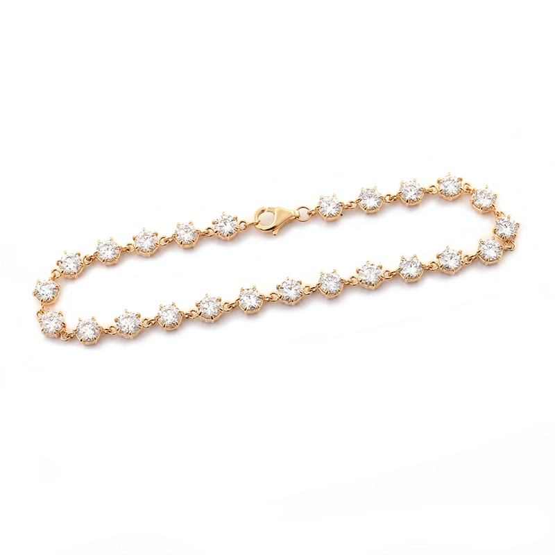 Ladies Bracelet Tennis Chain Bezel Setting Moissanite Diamond Tennis Chain 14K Yellow Gold Luxury Chain