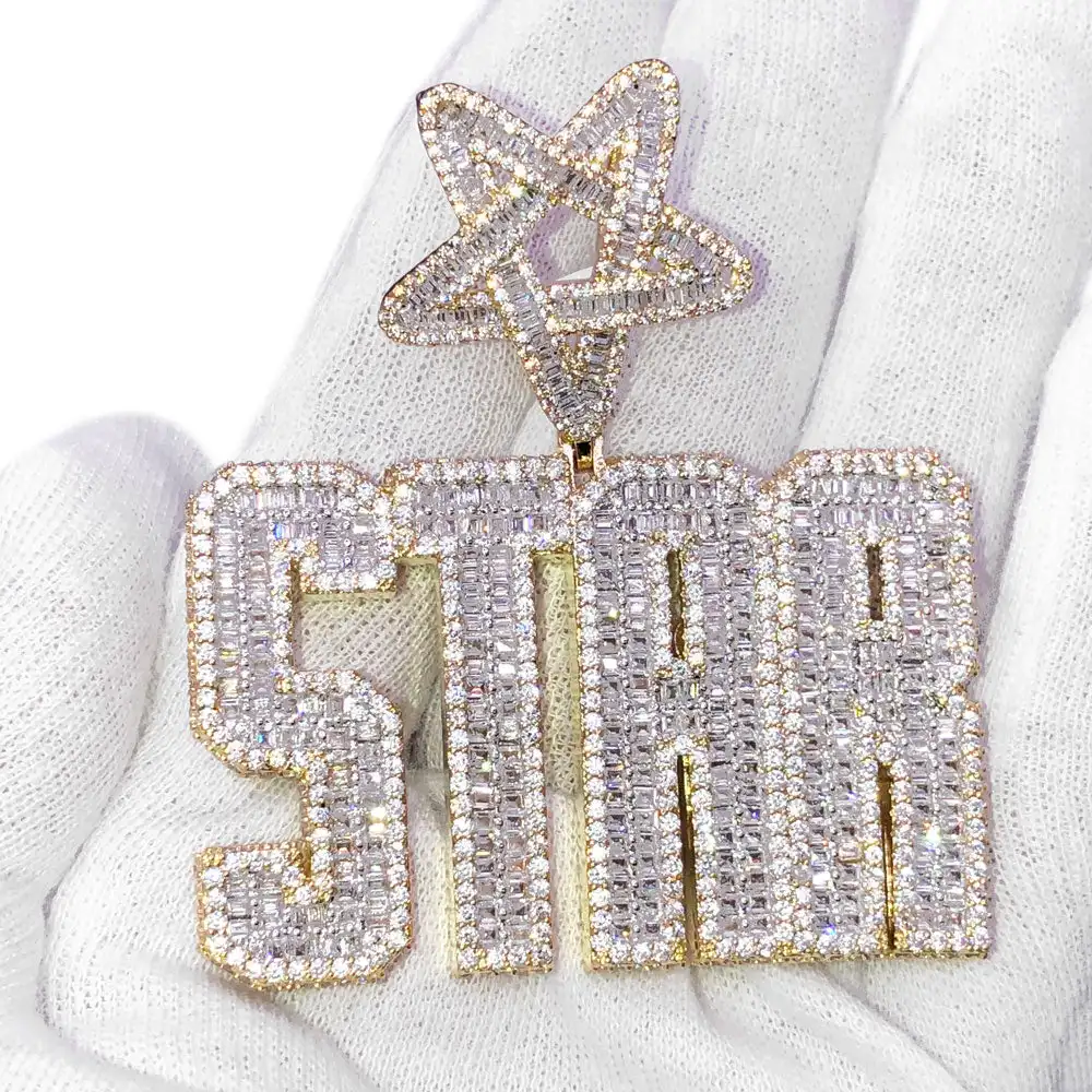 Custom Buss Down Hip Hop Cuban Chains Moissanite Iced out Name Letters Pendants