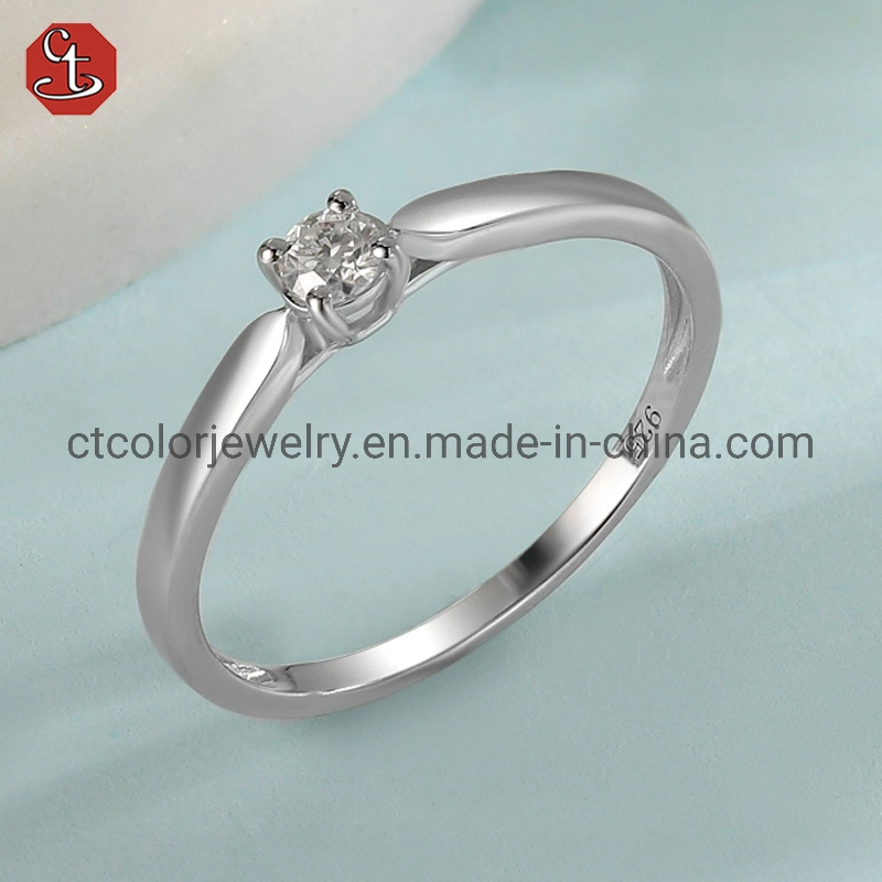 Simple Design 14k Plated White Zircon or Moissanite Sterling Silver Ring Simple Style Women′s Jewelry