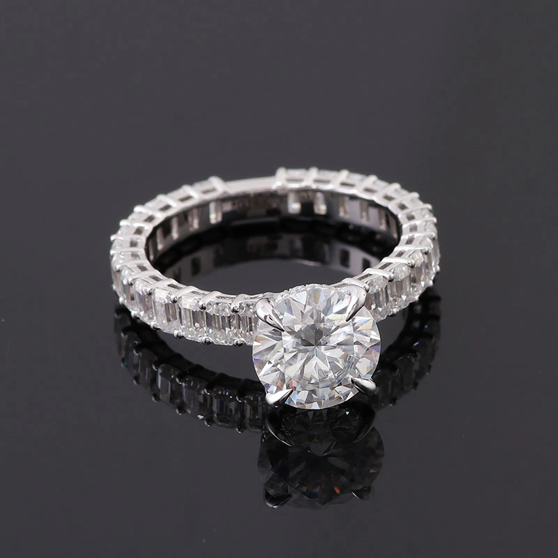 Unique 10K White Gold 2 Carat Round&Rectangle Vvs Moissnaite Diamond Moissanite Eternity Engagement Ring