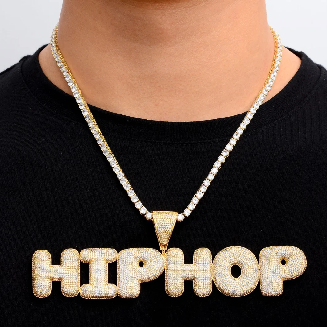 Dropshipping Jewelry Custom Name Necklace Gold Silver Plated Iced out Bubble Letter Pendant Chain