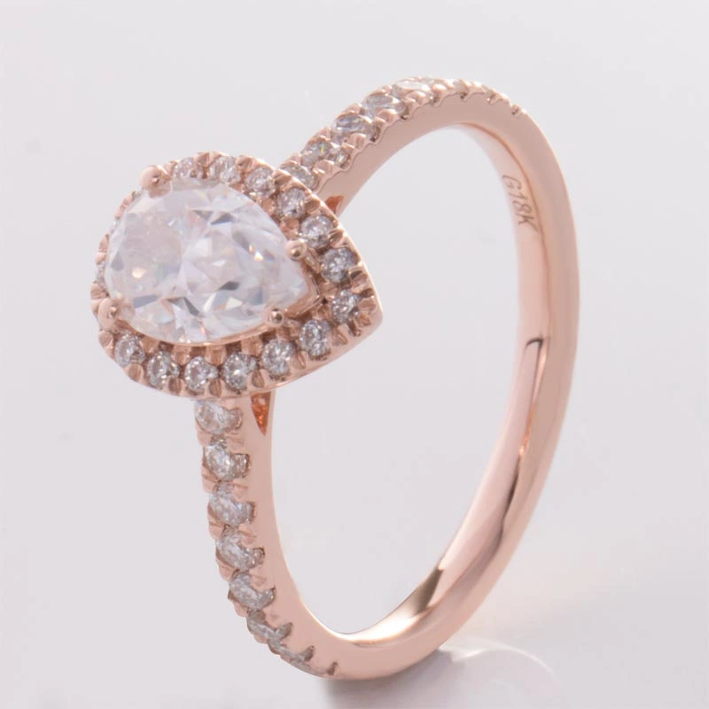 Eternal Series Rose Gold Def Color Pear Cut Moissanite Diamond Engagement Rings Valentine′s Day for Lovers