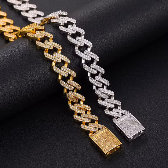 독특한 디자인 아이스 파인 쥬얼리 13.4mm 골드 도금 925 스털링 실버 Vvs Moissanite 남성 힙합 쿠바 링크 체인 팔찌