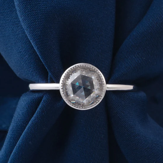 14K 리얼 화이트 골드 Moissanite 약혼 반지 7.5mm 1.5 캐럿 그레이 컬러 로즈 컷 Moissanite 약혼 반지 여성용 결혼 반지